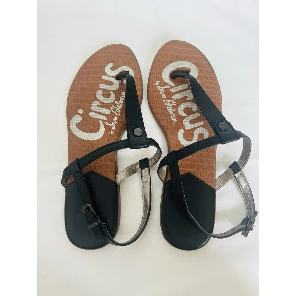 Circus By Sam Edelman Cayden Black T-Strap Buckle‎ Closure Flat Thong Sandals 7M